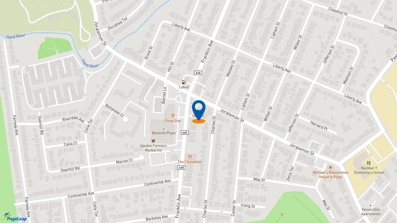 https://pageleap.com map showing location of Dunkin&#039; in Oak Hill.