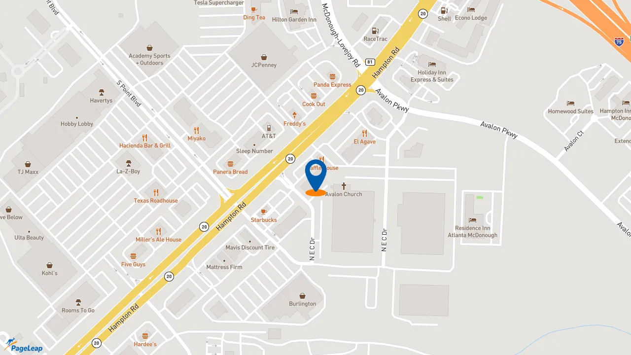 https://pageleap.com map showing location of Dunkin&#039; in Mcdonough.