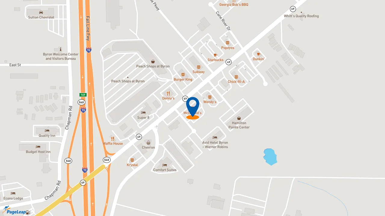 https://pageleap.com map showing location of Dunkin&#039; in Byron.