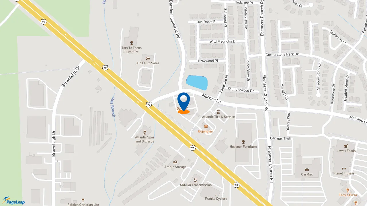 https://pageleap.com map showing location of Dunkin&#039; in Raleigh.