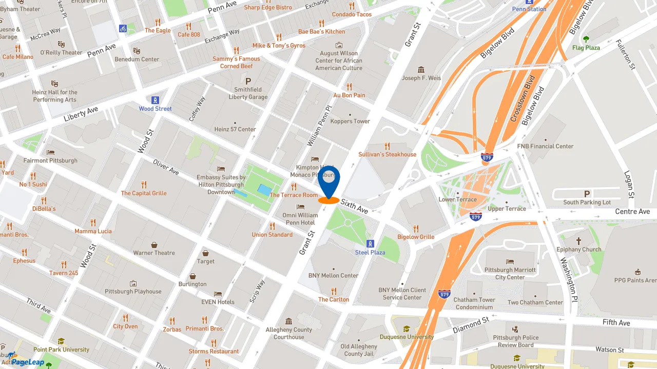 https://pageleap.com map showing location of Dunkin&#039; in Pittsburgh.