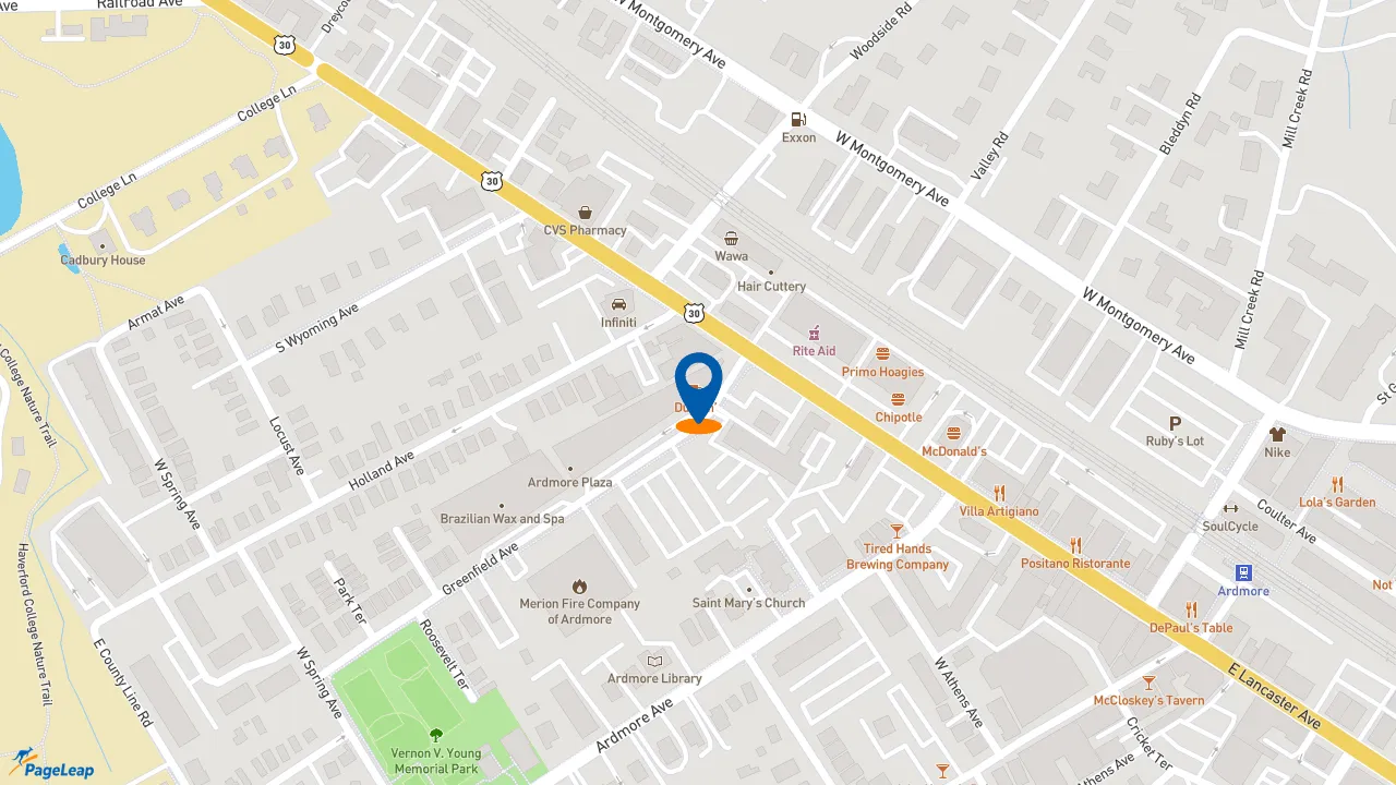 https://pageleap.com map showing location of Dunkin&#039; in Lower Merion Township.