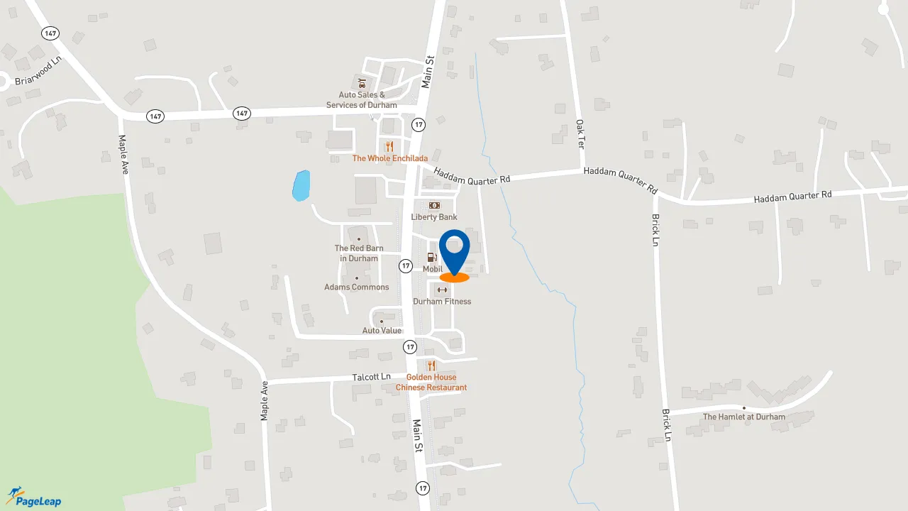 https://pageleap.com map showing location of Dunkin&#039; in Durham.