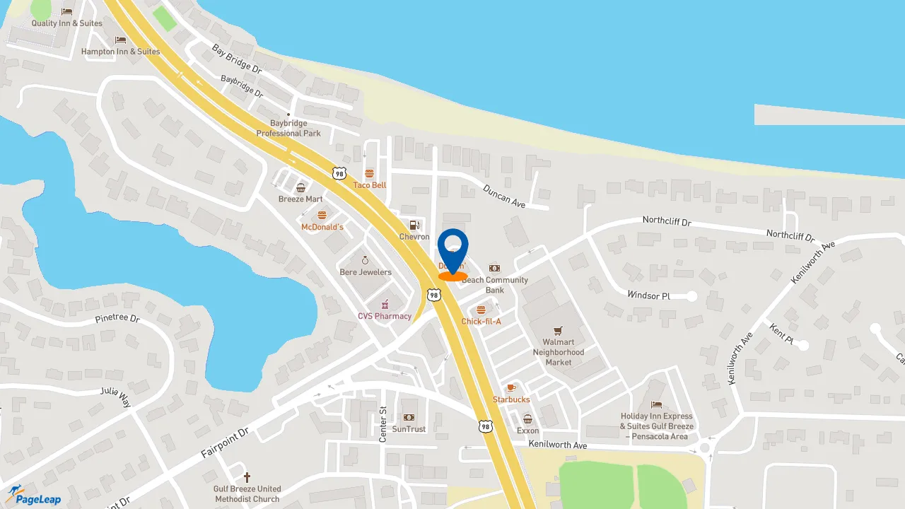 https://pageleap.com map showing location of Dunkin&#039; in Gulf Breeze.