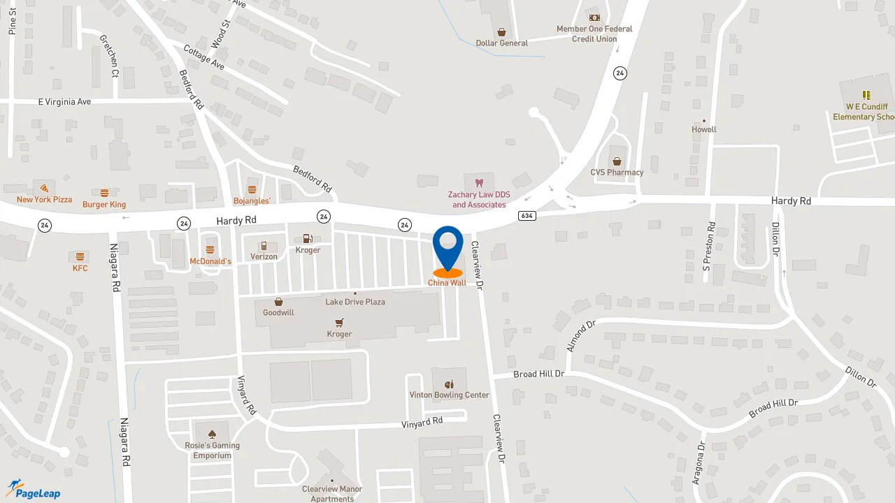 https://pageleap.com map showing location of Dunkin&#039; in Vinton.