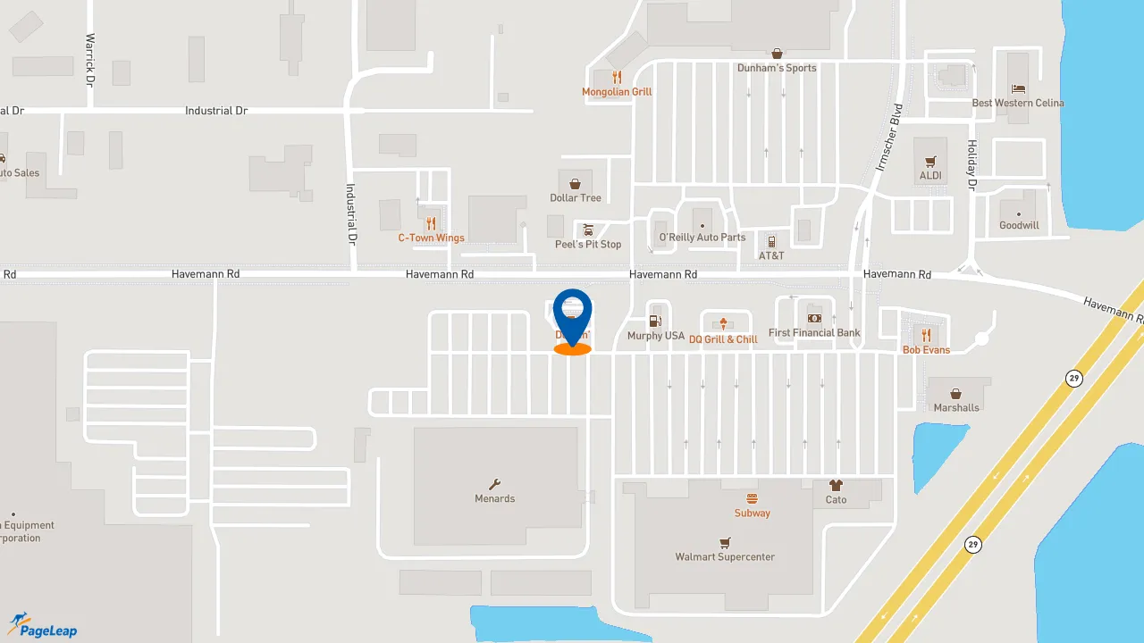 https://pageleap.com map showing location of Dunkin&#039; in Celina.