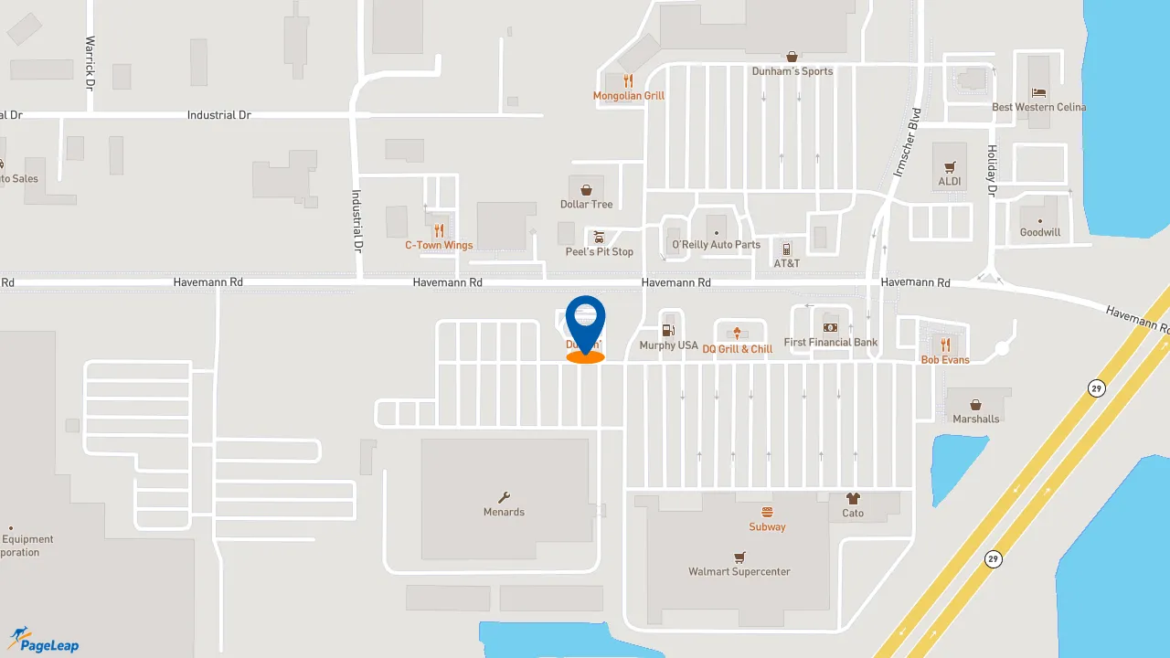https://pageleap.com map showing location of Dunkin&#039; in Celina.