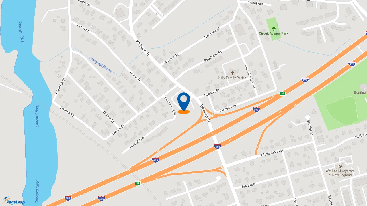 https://pageleap.com map showing location of Dunkin&#039; in Lowell.