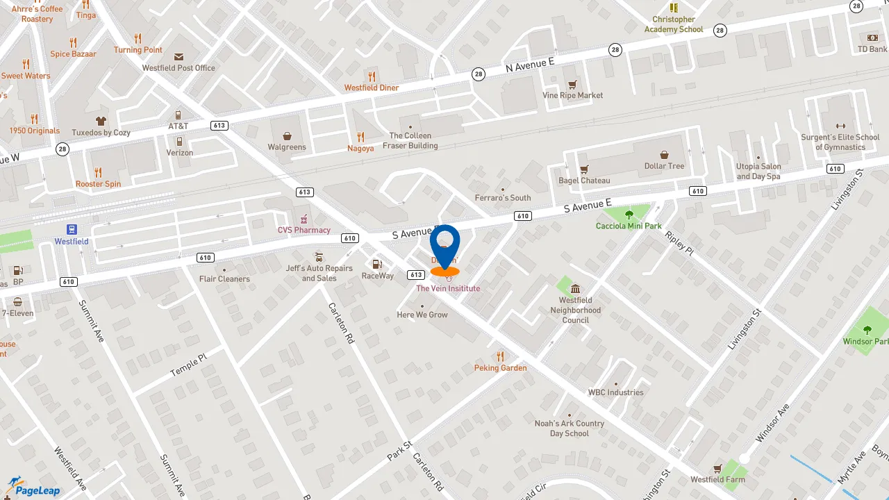 https://pageleap.com map showing location of Dunkin&#039; in Westfield.