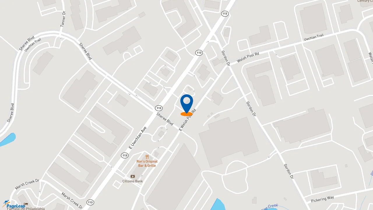 https://pageleap.com map showing location of Dunkin&#039; in Exton.