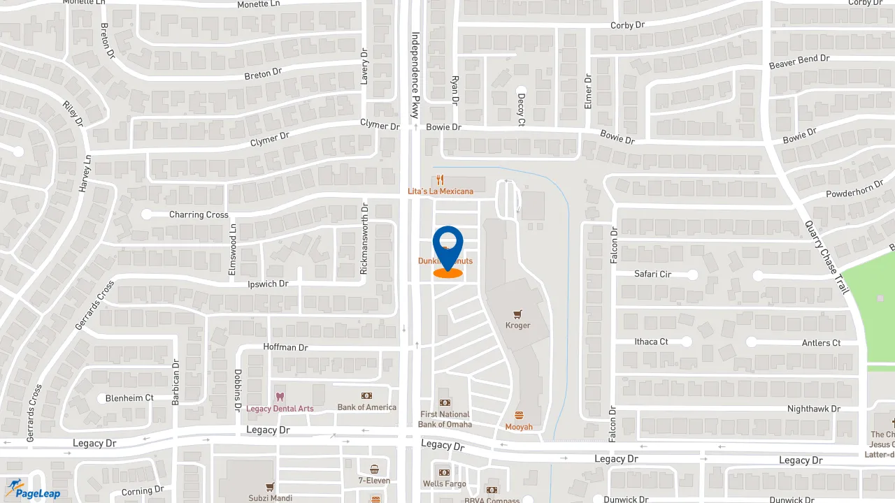 https://pageleap.com map showing location of Dunkin&#039; in Plano.