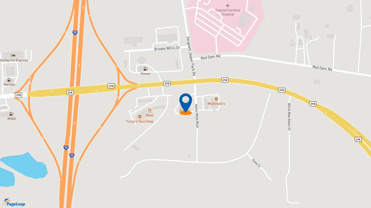 https://pageleap.com map showing location of Dunkin&#039; in Hardeeville.
