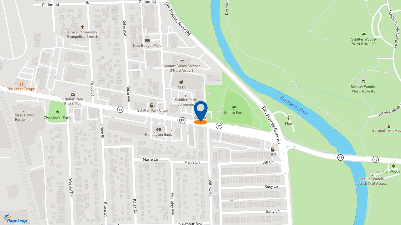 https://pageleap.com map showing location of Dunkin&#039; in Schiller Park.