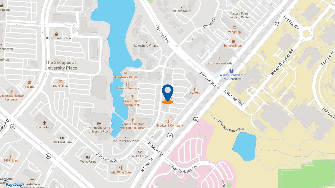 https://pageleap.com map showing location of Dunkin&#039; in Charlotte.