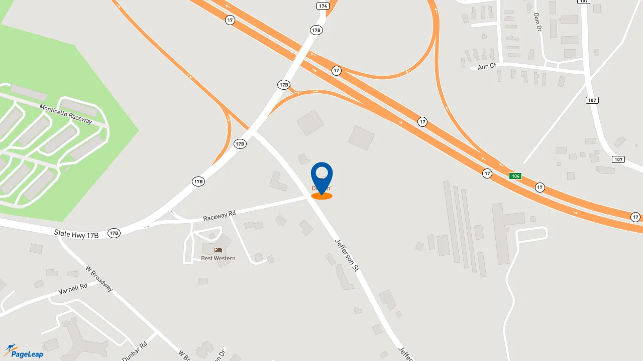 https://pageleap.com map showing location of Dunkin&#039; in Monticello.