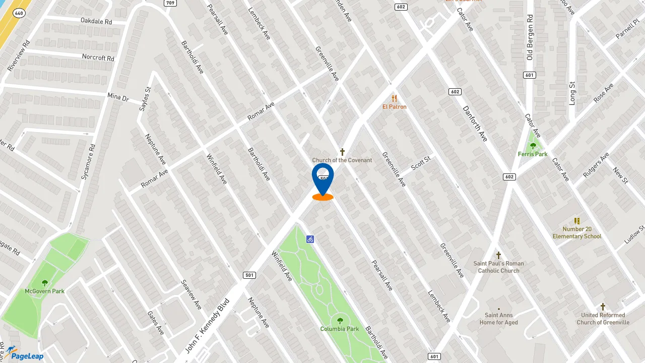 https://pageleap.com map showing location of Dunkin&#039; in Jersey City.