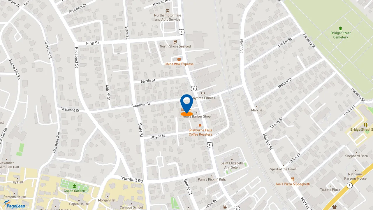 https://pageleap.com map showing location of Dunkin&#039; in Northampton.
