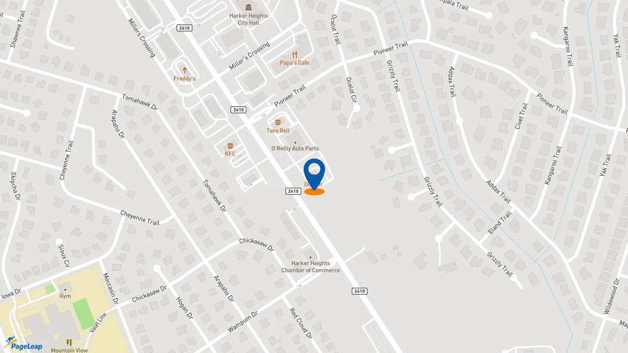 https://pageleap.com map showing location of Dunkin&#039; in Harker Heights.