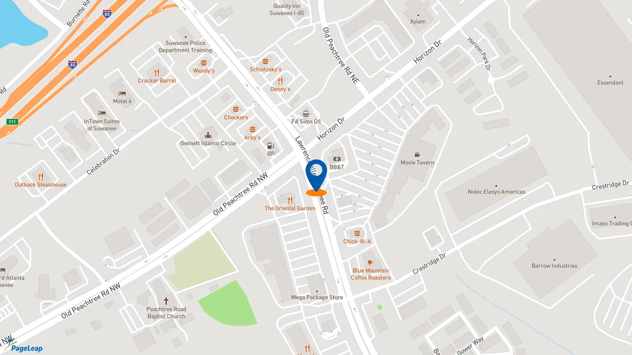 https://pageleap.com map showing location of Dunkin&#039; in Suwanee.
