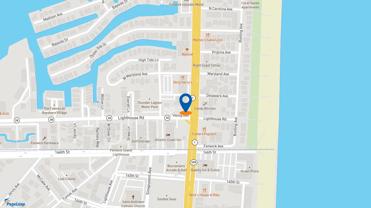https://pageleap.com map showing location of Dunkin&#039; in Fenwick Island.