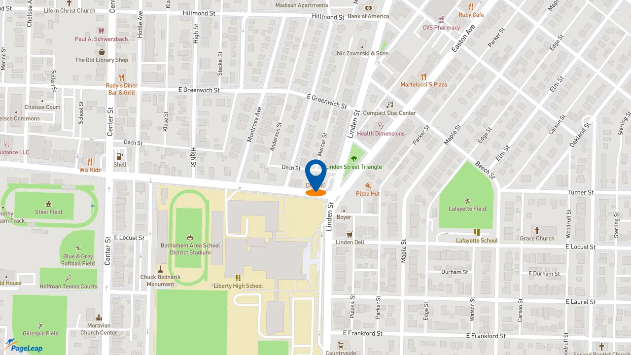 https://pageleap.com map showing location of Dunkin&#039; in Bethlehem.