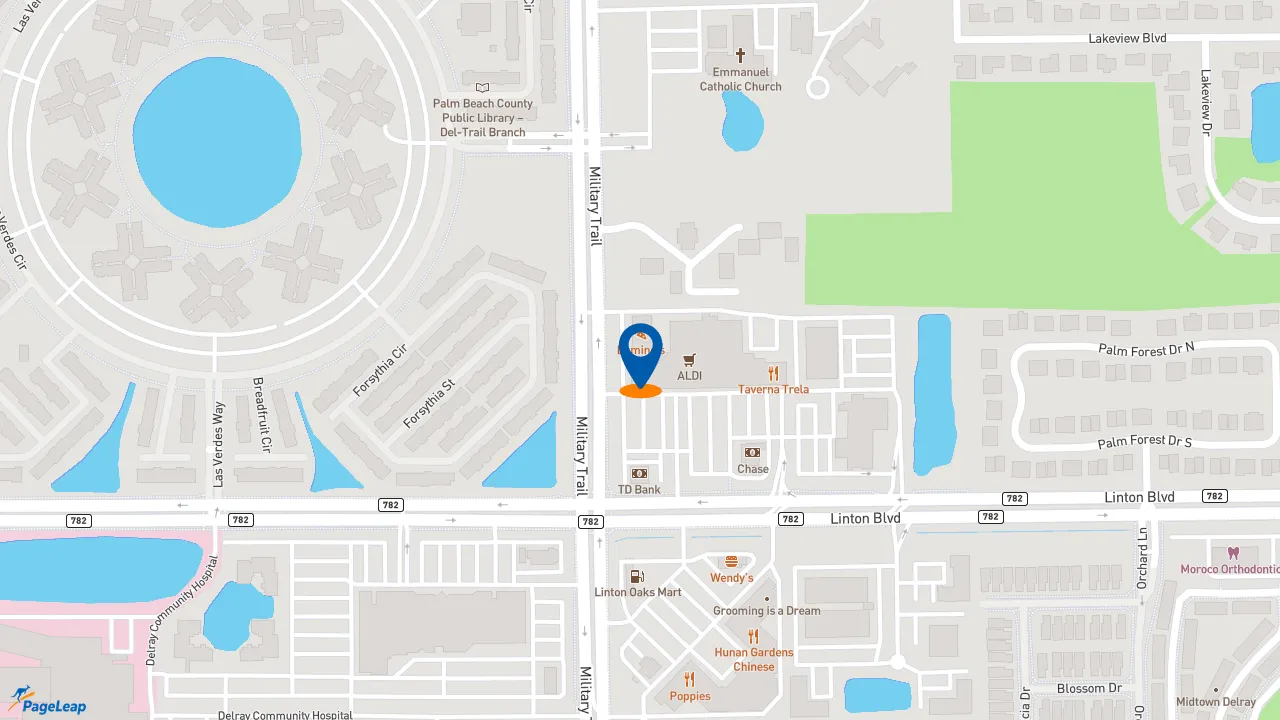 https://pageleap.com map showing location of Dunkin&#039; in Delray Beach.