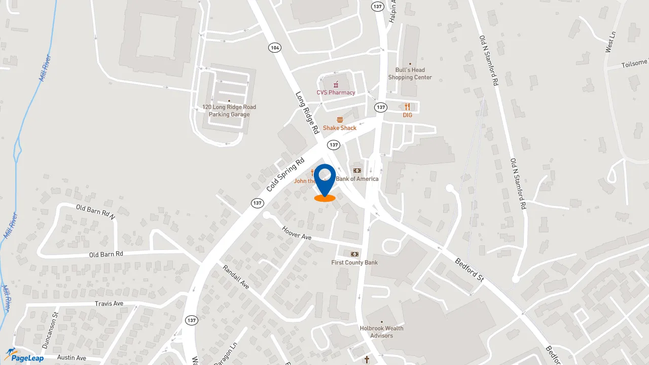 https://pageleap.com map showing location of Dunkin&#039; in Stamford.