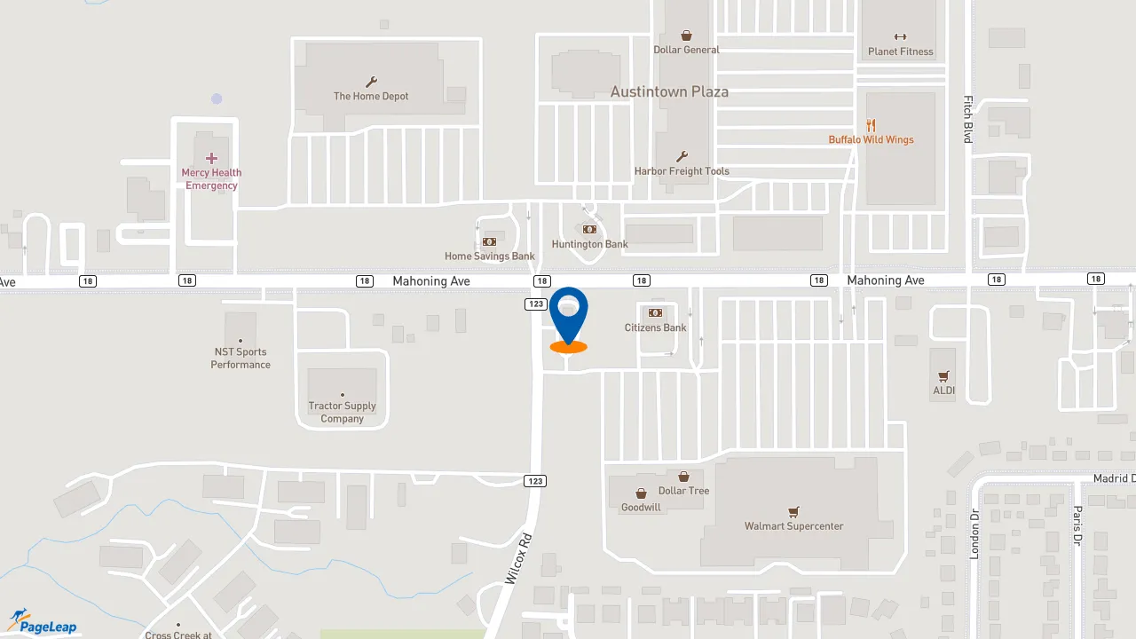 https://pageleap.com map showing location of Dunkin&#039; in Austintown.