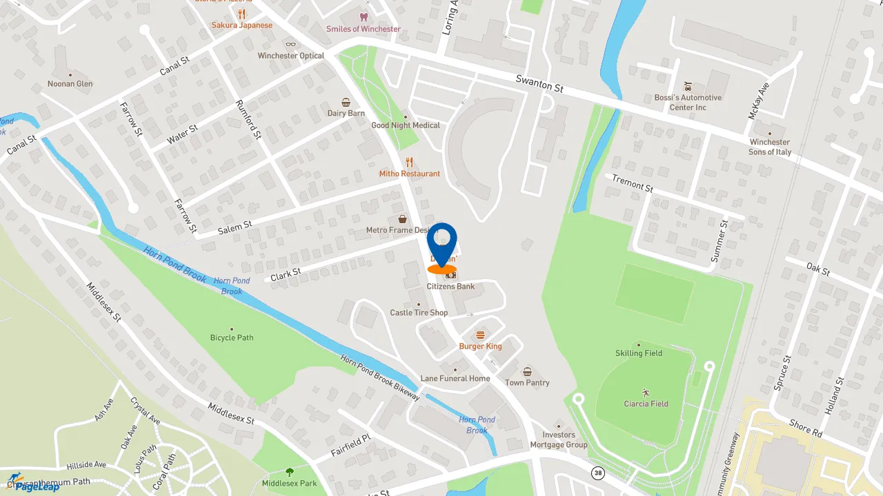 https://pageleap.com map showing location of Dunkin&#039; in Winchester.