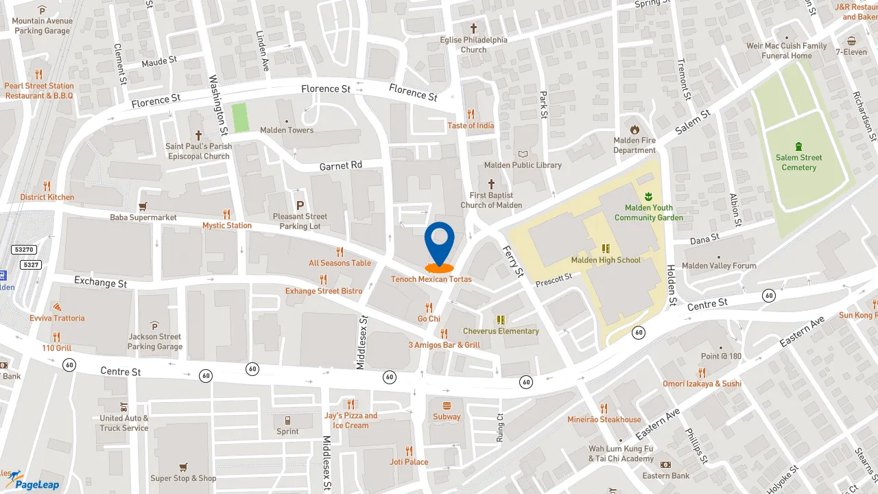 https://pageleap.com map showing location of Dunkin&#039; in Malden.