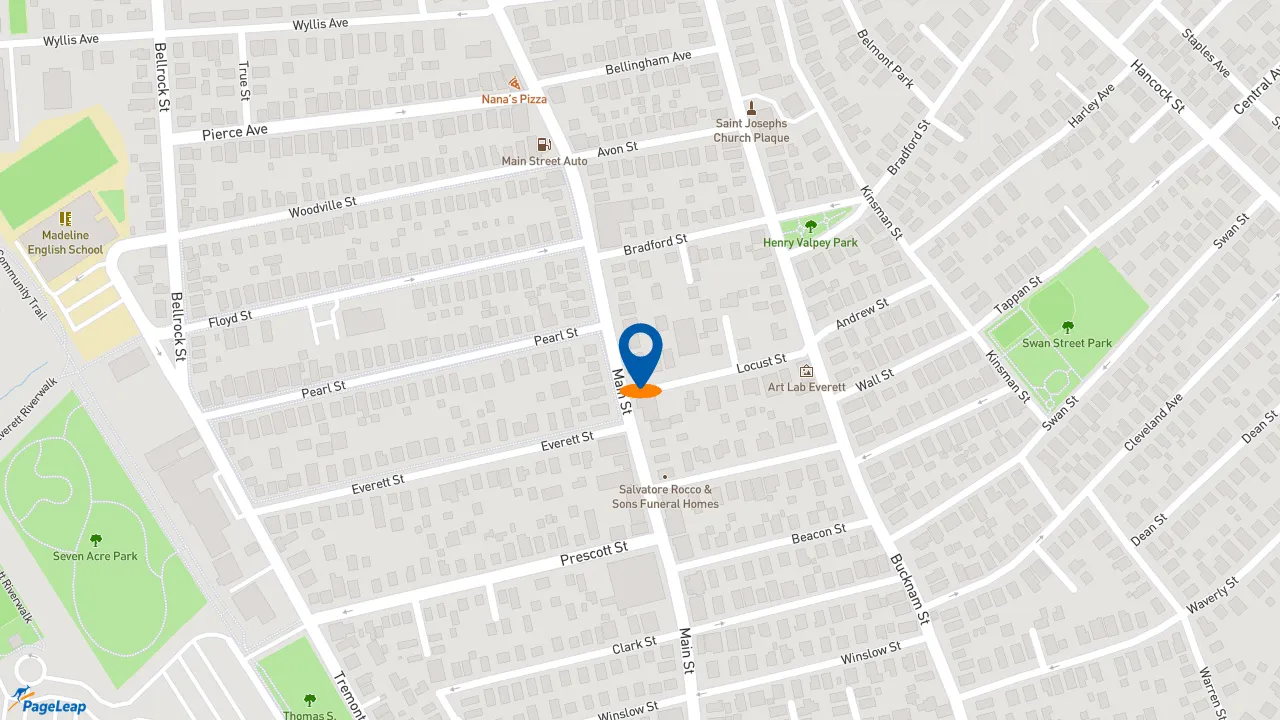 https://pageleap.com map showing location of Dunkin&#039; in Everett.