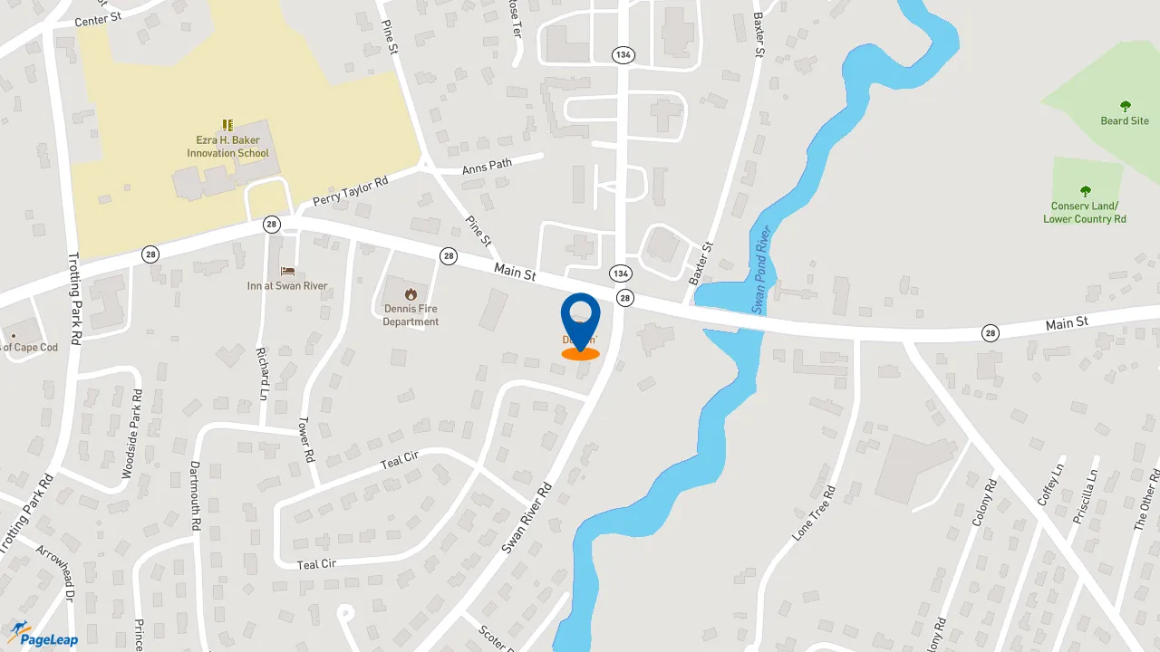 https://pageleap.com map showing location of Dunkin&#039; in Dennis.