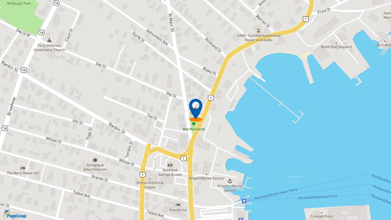 https://pageleap.com map showing location of Dunkin&#039; in Rockland.