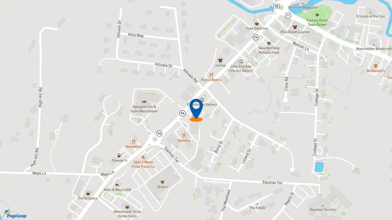 https://pageleap.com map showing location of Dunkin&#039; in Manchester.