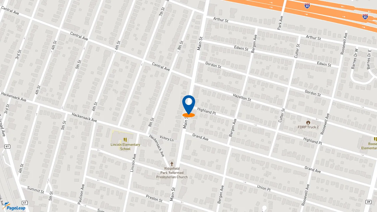 https://pageleap.com map showing location of Dunkin&#039; in Ridgefield Park.