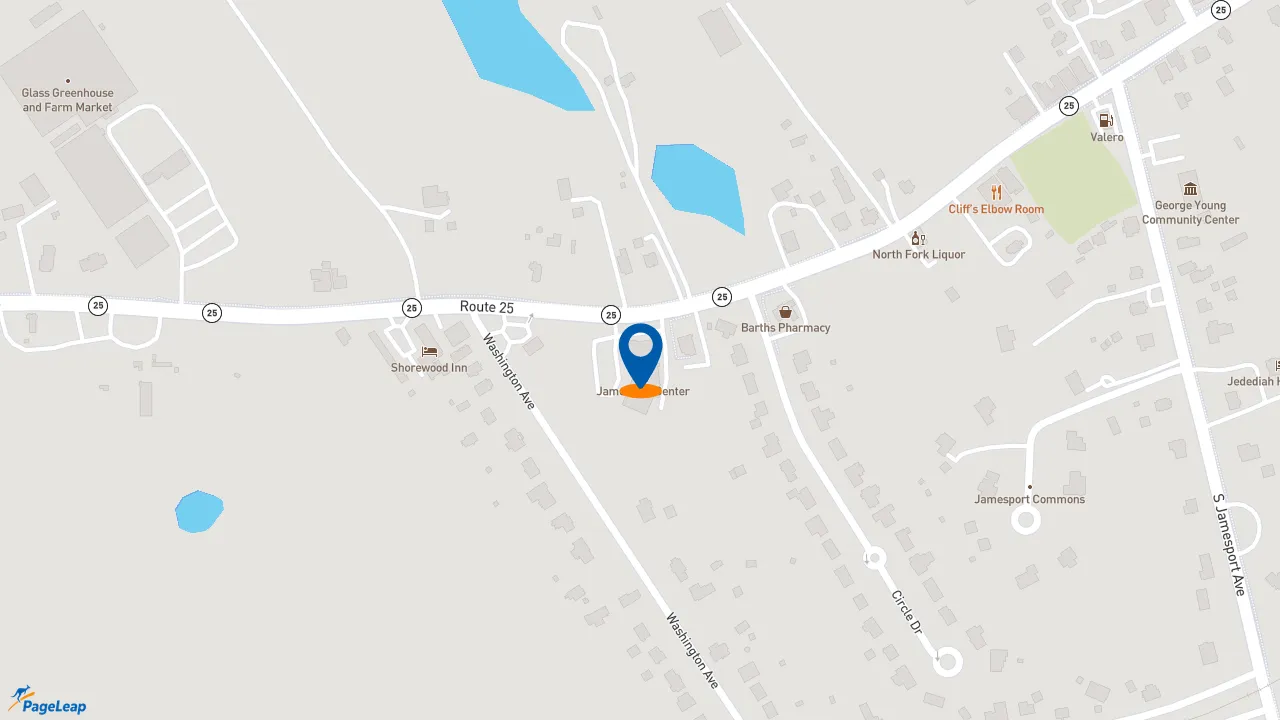 https://pageleap.com map showing location of Dunkin&#039; in Jamesport.