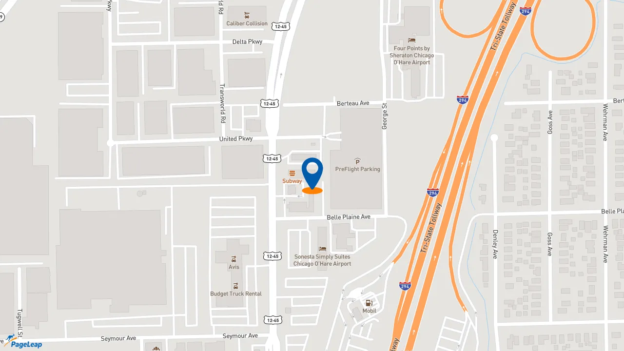 https://pageleap.com map showing location of Dunkin&#039; in Schiller Park.