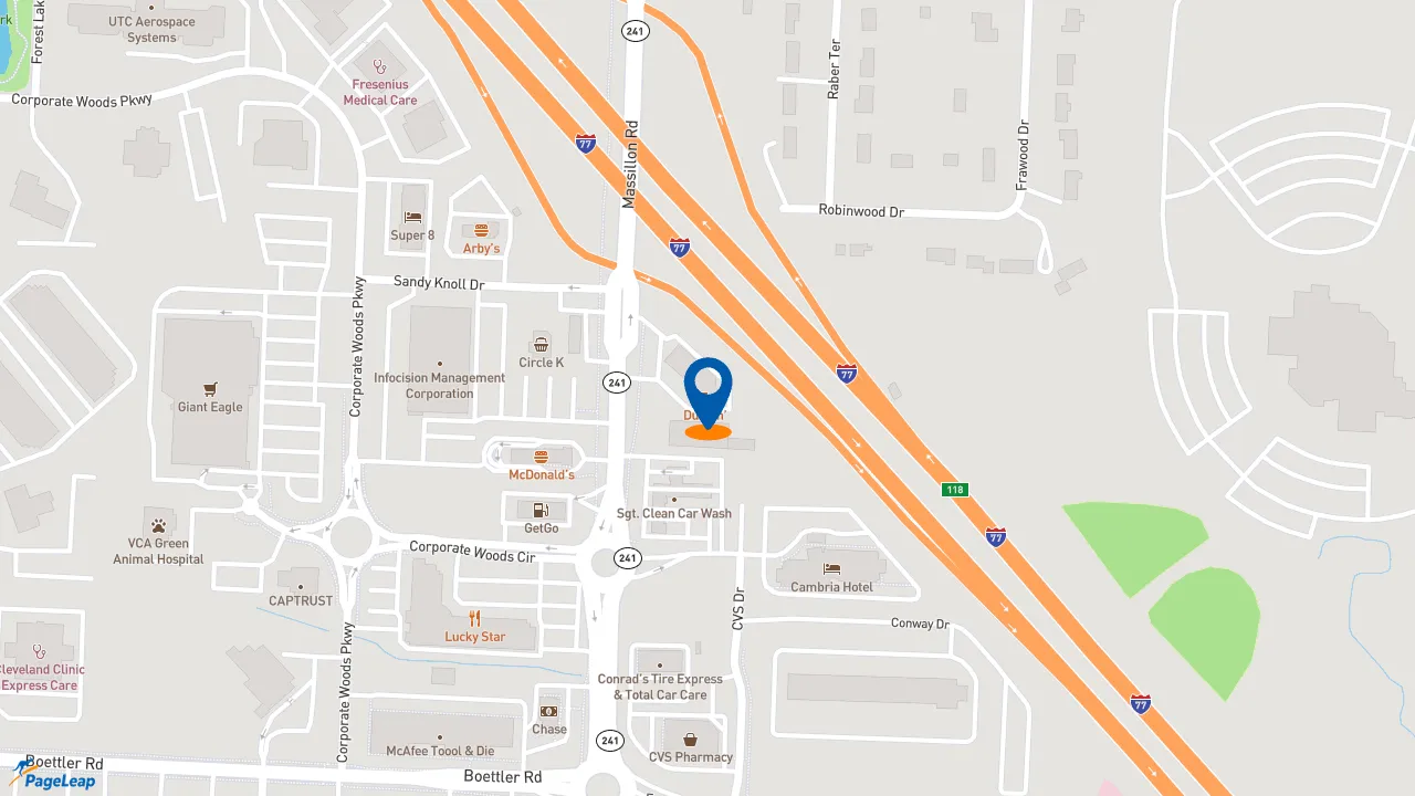 https://pageleap.com map showing location of Dunkin&#039; in Uniontown.