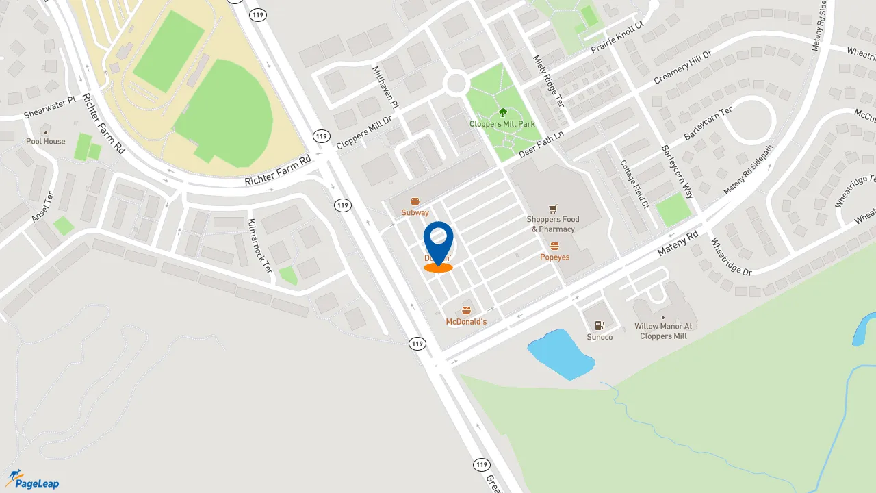 https://pageleap.com map showing location of Dunkin&#039; in Germantown.