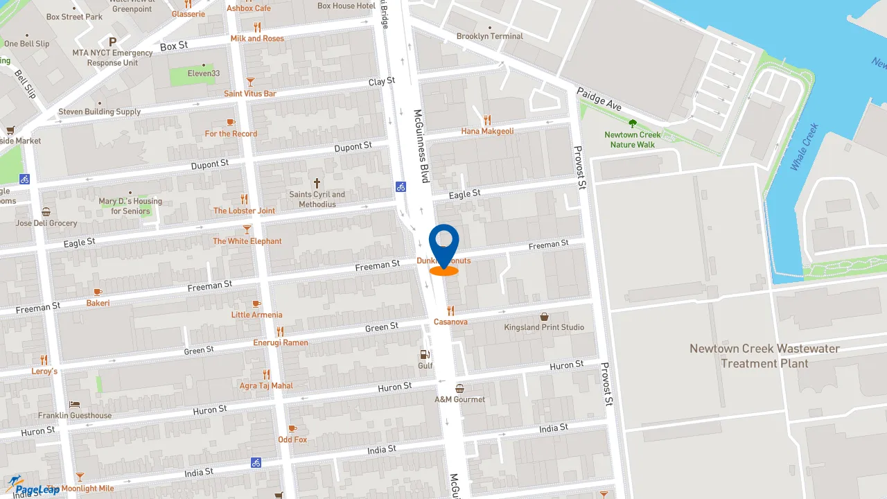 https://pageleap.com map showing location of Dunkin&#039; in City Of New York.