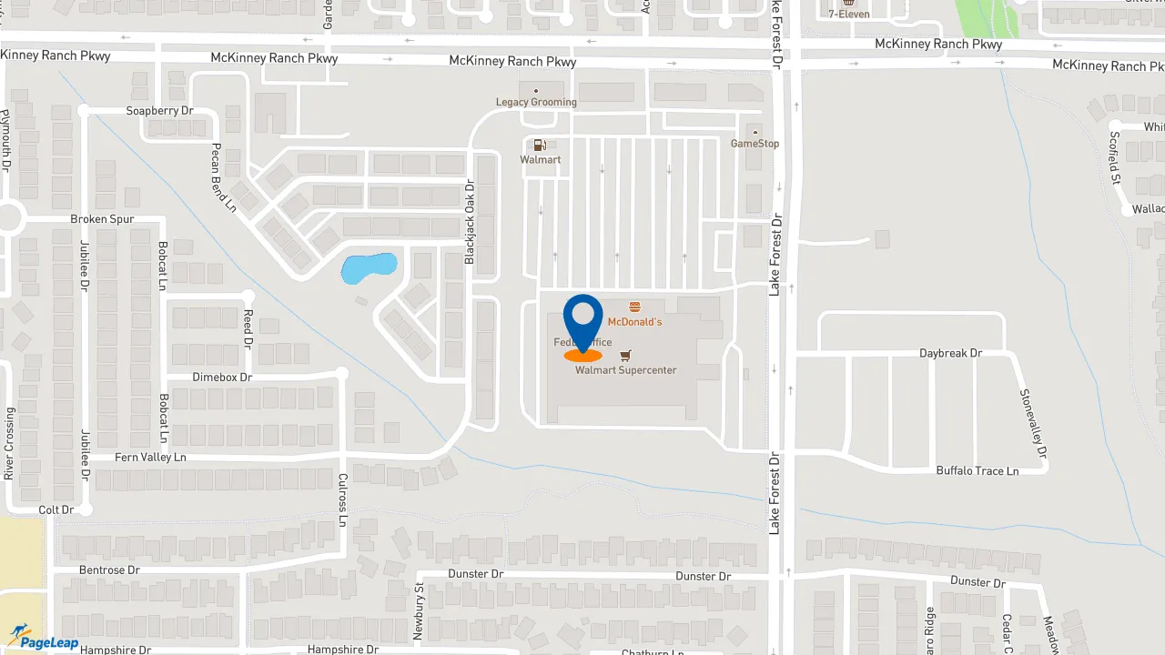 https://pageleap.com map showing location of Dunkin&#039; in Mckinney.