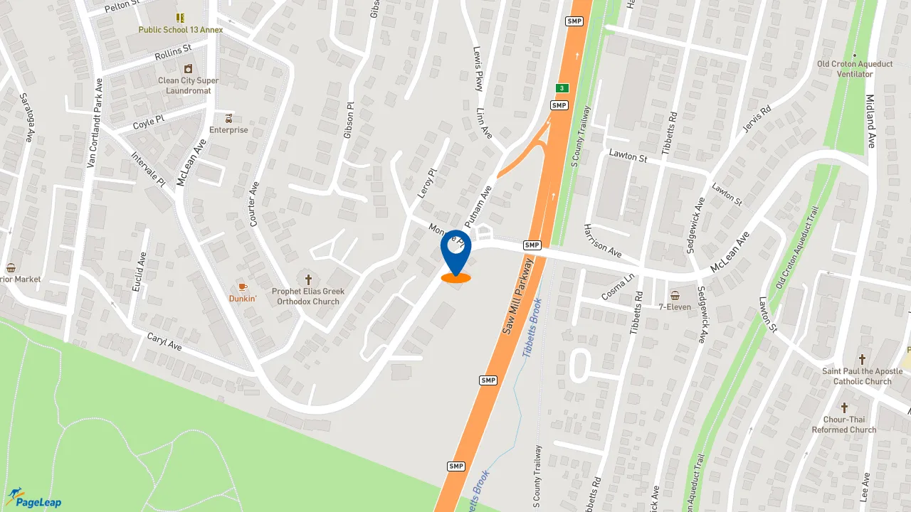 https://pageleap.com map showing location of Dunkin&#039; in City Of Yonkers.
