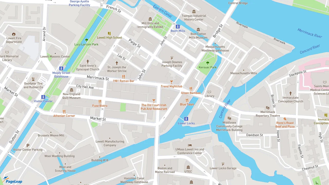 https://pageleap.com map showing location of Dunkin&#039; in Lowell.