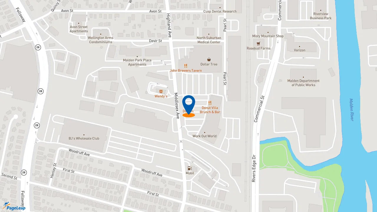 https://pageleap.com map showing location of Dunkin&#039; in Medford.