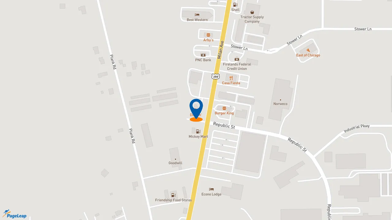 https://pageleap.com map showing location of Dunkin&#039; in Norwalk.