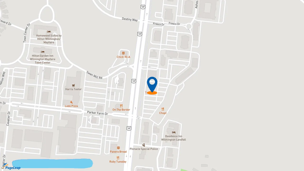 https://pageleap.com map showing location of Dunkin&#039; in Wilmington.