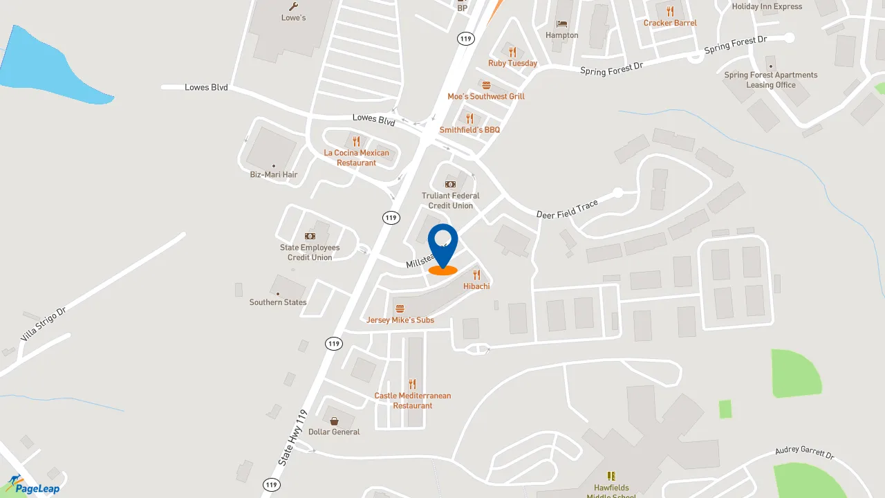 https://pageleap.com map showing location of Dunkin&#039; in Mebane.