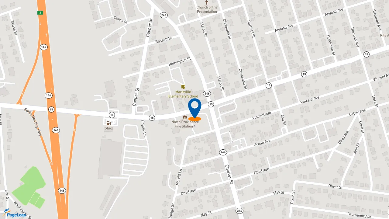 https://pageleap.com map showing location of Dunkin&#039; in North Providence.