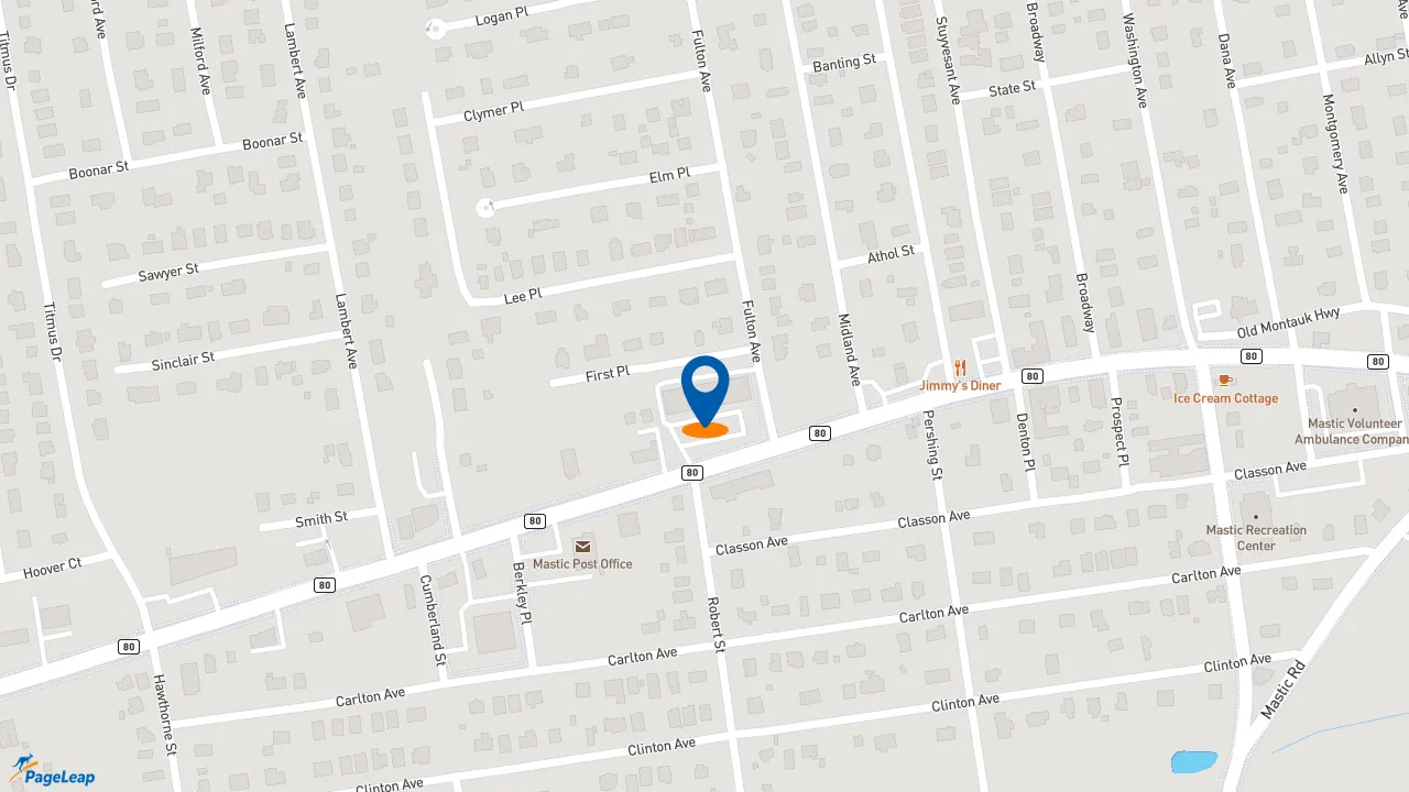 https://pageleap.com map showing location of Dunkin&#039; in Mastic.