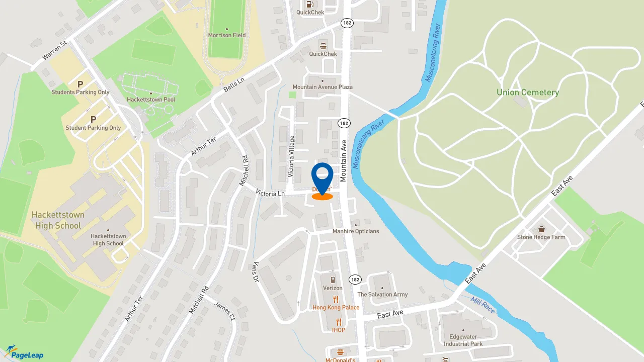 https://pageleap.com map showing location of Dunkin&#039; in Hackettstown.